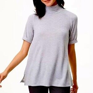 NEW Loft Medium Heather Grey Melange Turtleneck Swing Tee Size XS
